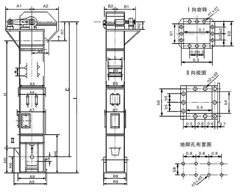 TD斗式提升機(jī)安裝尺寸 TD斗式提升機(jī)安裝尺寸
